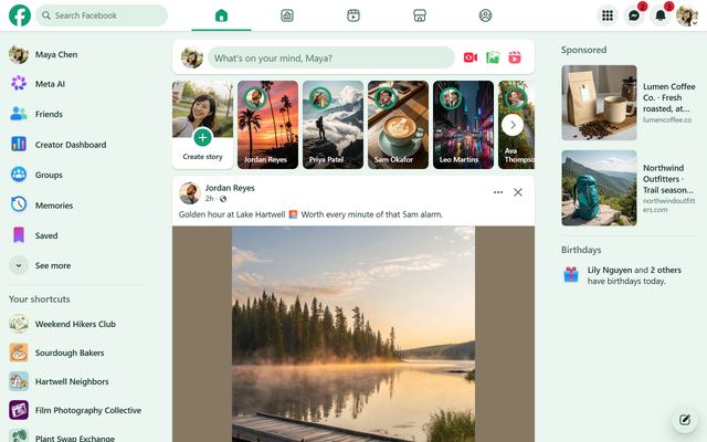 Facebook in the Mint theme