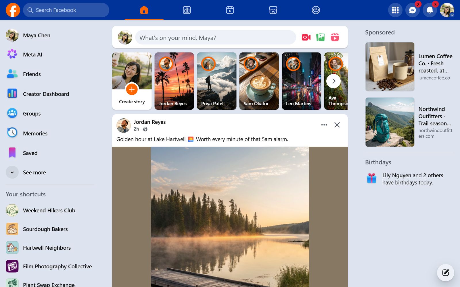Facebook's home feed in the Myspace 2006 theme