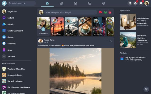 Facebook in the Nord theme