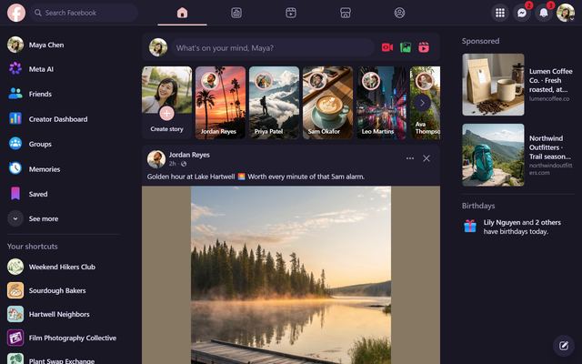 Facebook in the Rosé Pine theme