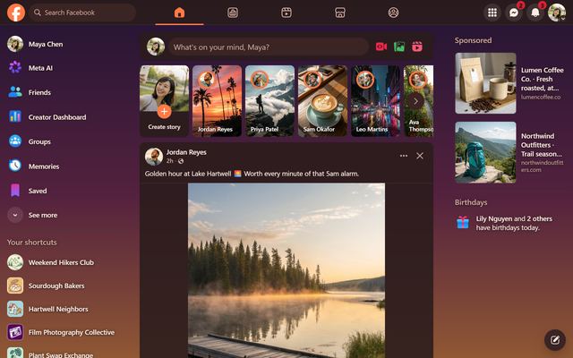 Facebook in the Sunset theme